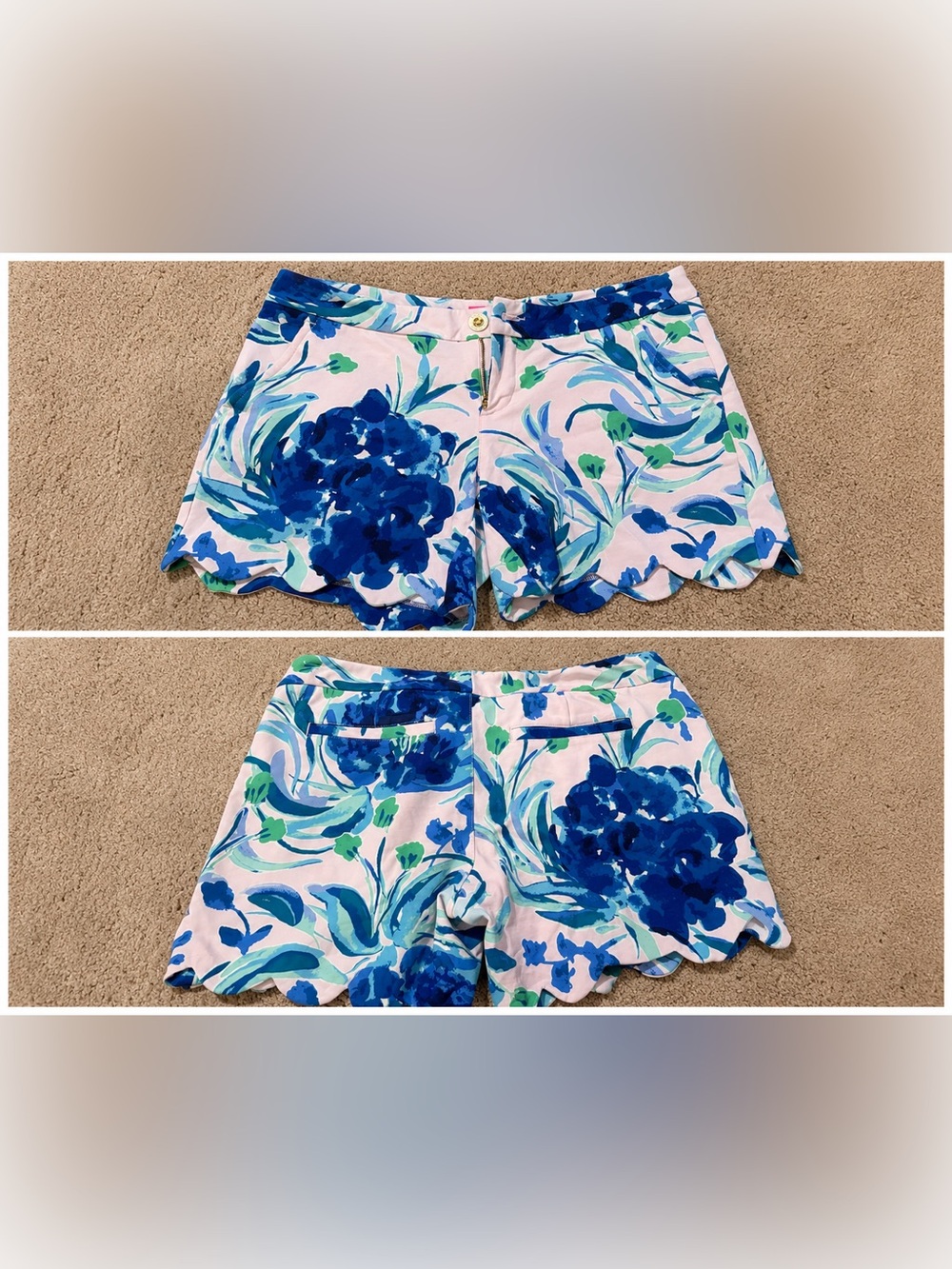 Lilly Pulitzer Pink Blue Floral Scalloped Shorts